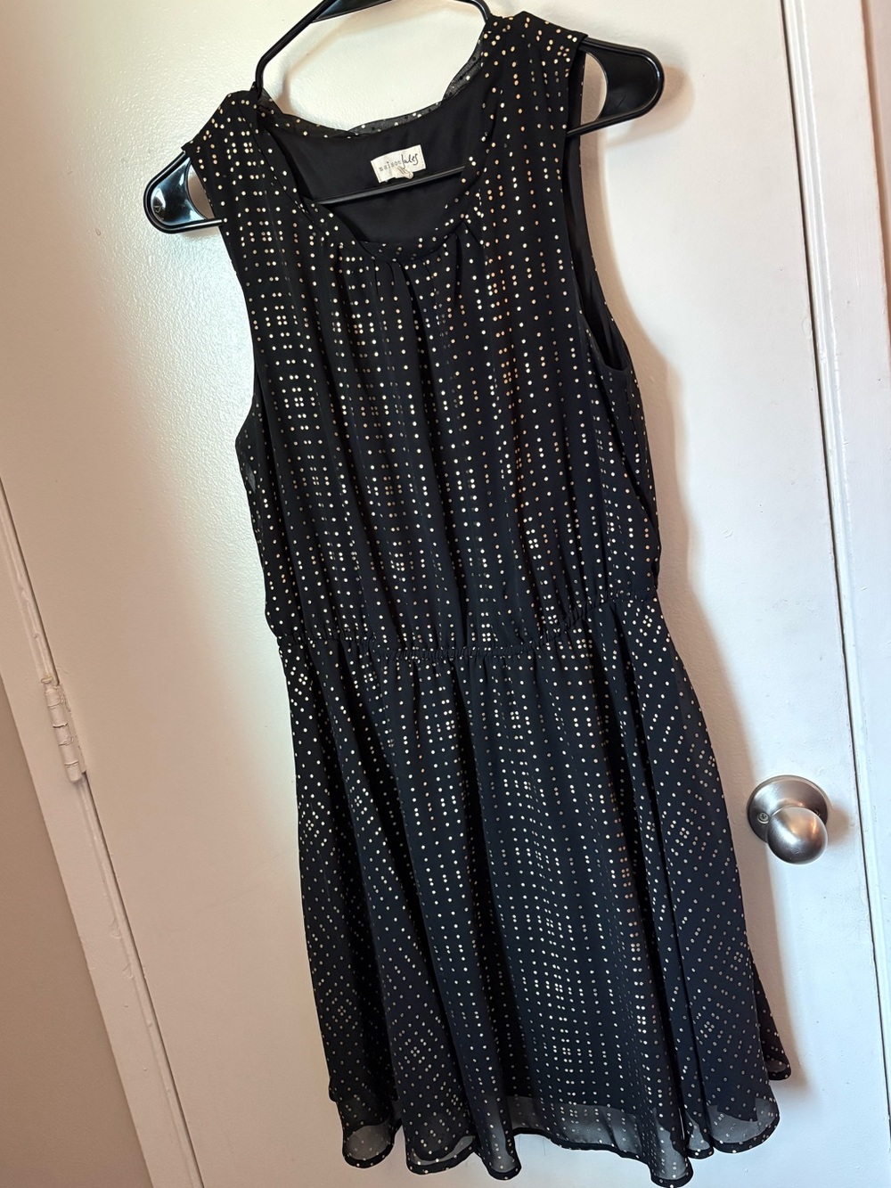 Maison Jules Black Sleeveless Mini Dress with Gold Dot Print